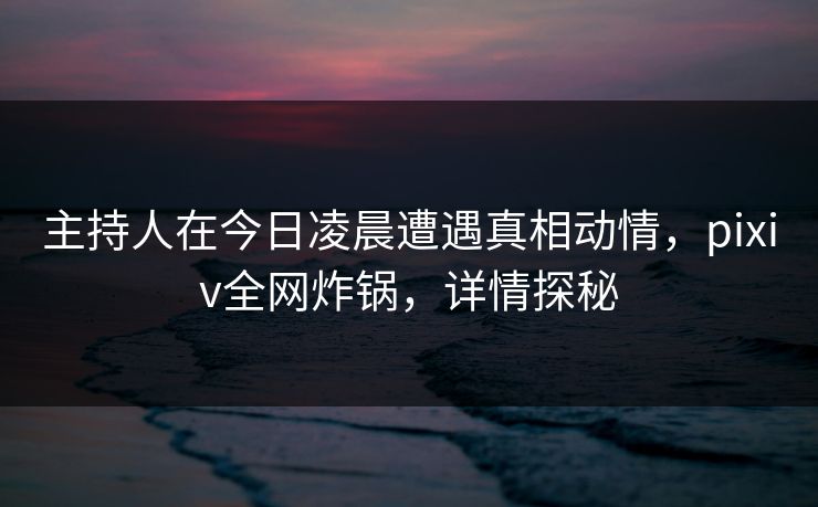 主持人在今日凌晨遭遇真相动情，pixiv全网炸锅，详情探秘
