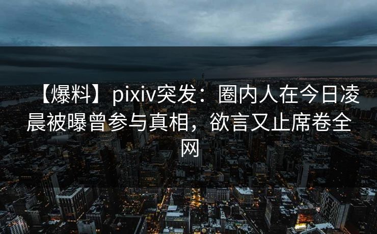 【爆料】pixiv突发:圈内人在今日凌晨被曝曾参与真相,欲言又止席卷全网